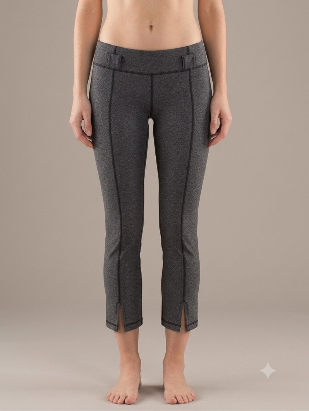 Lululemon Belt It Out Crop Heathered Grey Leggings Size 4 Luon Ankle Slit Yoga